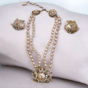 Very Old Vintage Unsigned Miriam Haskell Necklace Earrings Set Needs Restoration